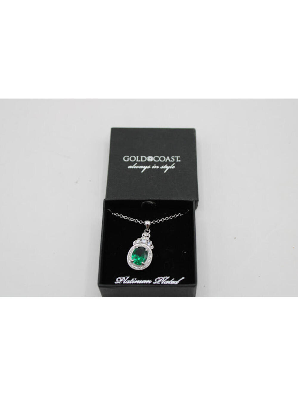 NEW Gold Coast Lab Created Emerald Platinum Plated Pendant Necklace